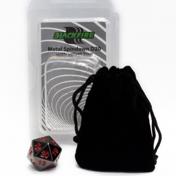 Dice - D20 Metal Spindown with velvet bag - Black