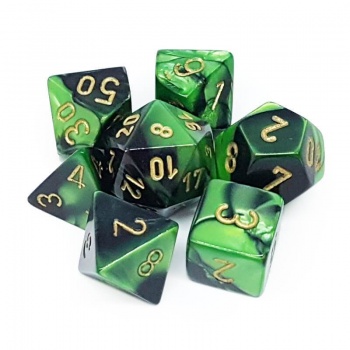 Chessex Gemini Polyhedral 7-Die Set - Black-Green w/gold