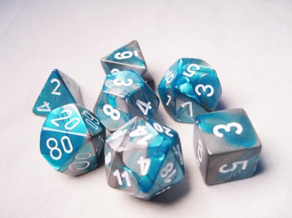 RPG Dice Sets Gemini Steel-Teal/White Polyhedral 7-Die Set