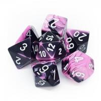 logo przedmiotu Chessex Gemini Polyhedral 7-Die Set - Black-Pink w/white